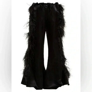 MARQUES' ALMEIDA
Feather-embellished kick-flare satin trousers size 10